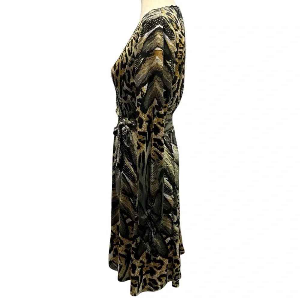 Hale Bob Animal Print Long Sleeve Faux Wrap Dress Women’s Medium - Picture 7 of 12